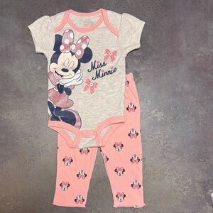 Disney Baby Minnie Mouse Outfit | Onesie & Leggings | Pink Bow Graphic | Girl